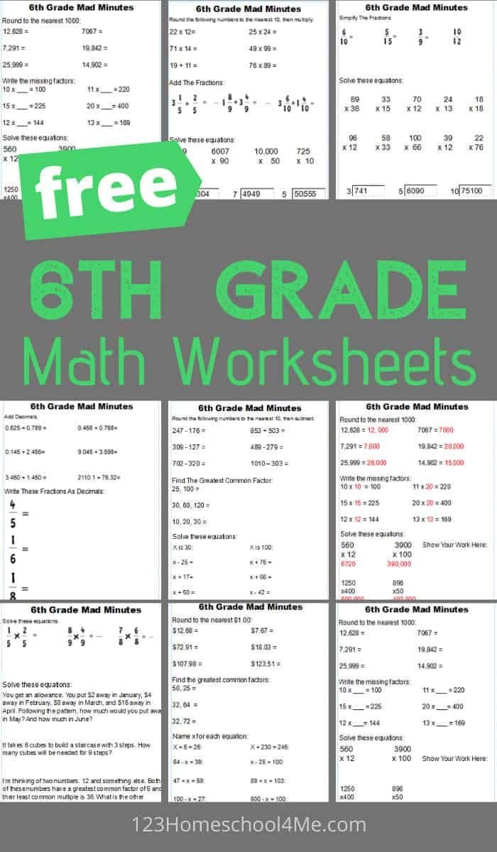 Printable Worksheets For 6th Grade Math