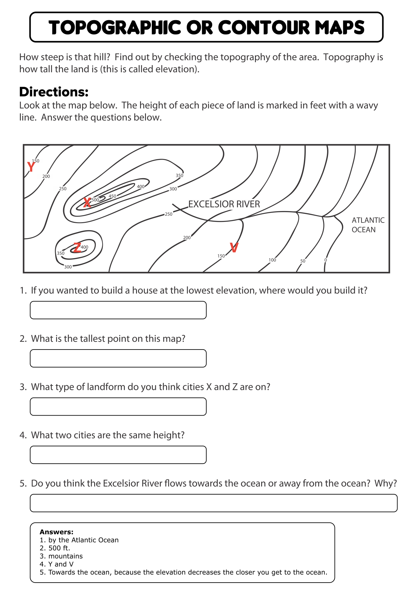 Reading Topographic Maps Worksheets Reading Topographic Maps Worksheets