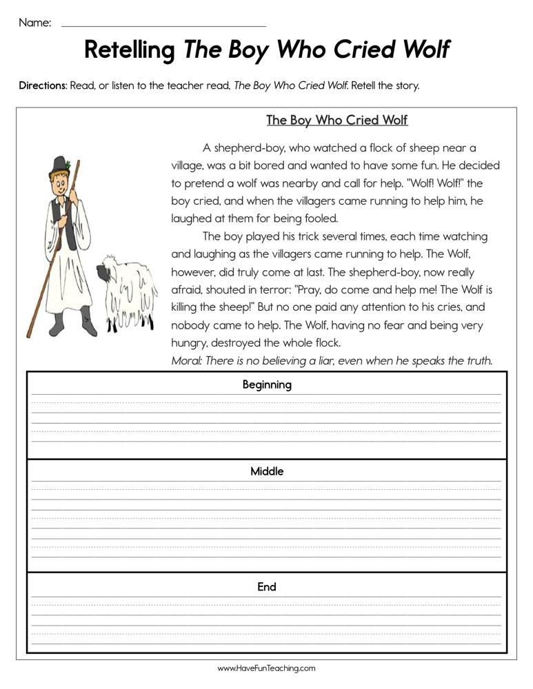Retelling The Boy Who Cried Wolf Worksheet Have Fun Teaching