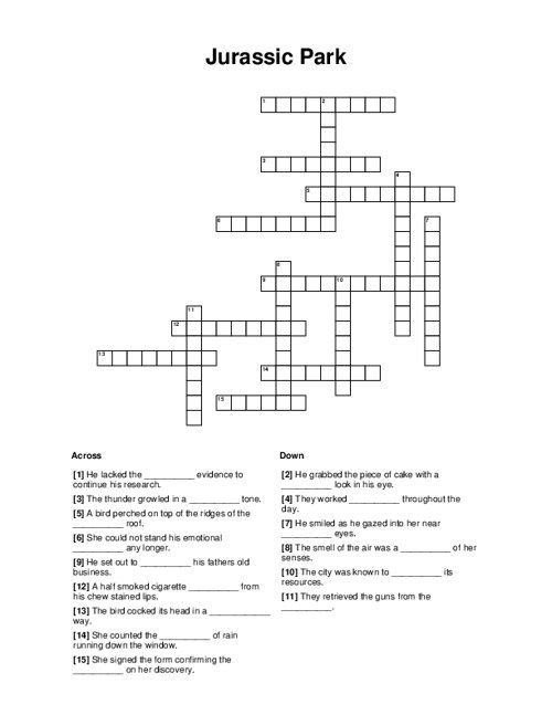 Jerrasic World Crossword Puzzle Printable