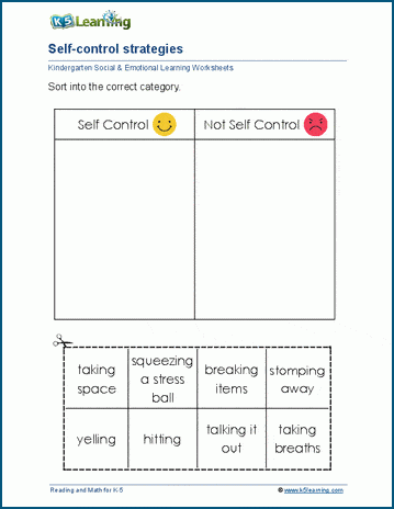 Self Control Worksheets K5 Learning