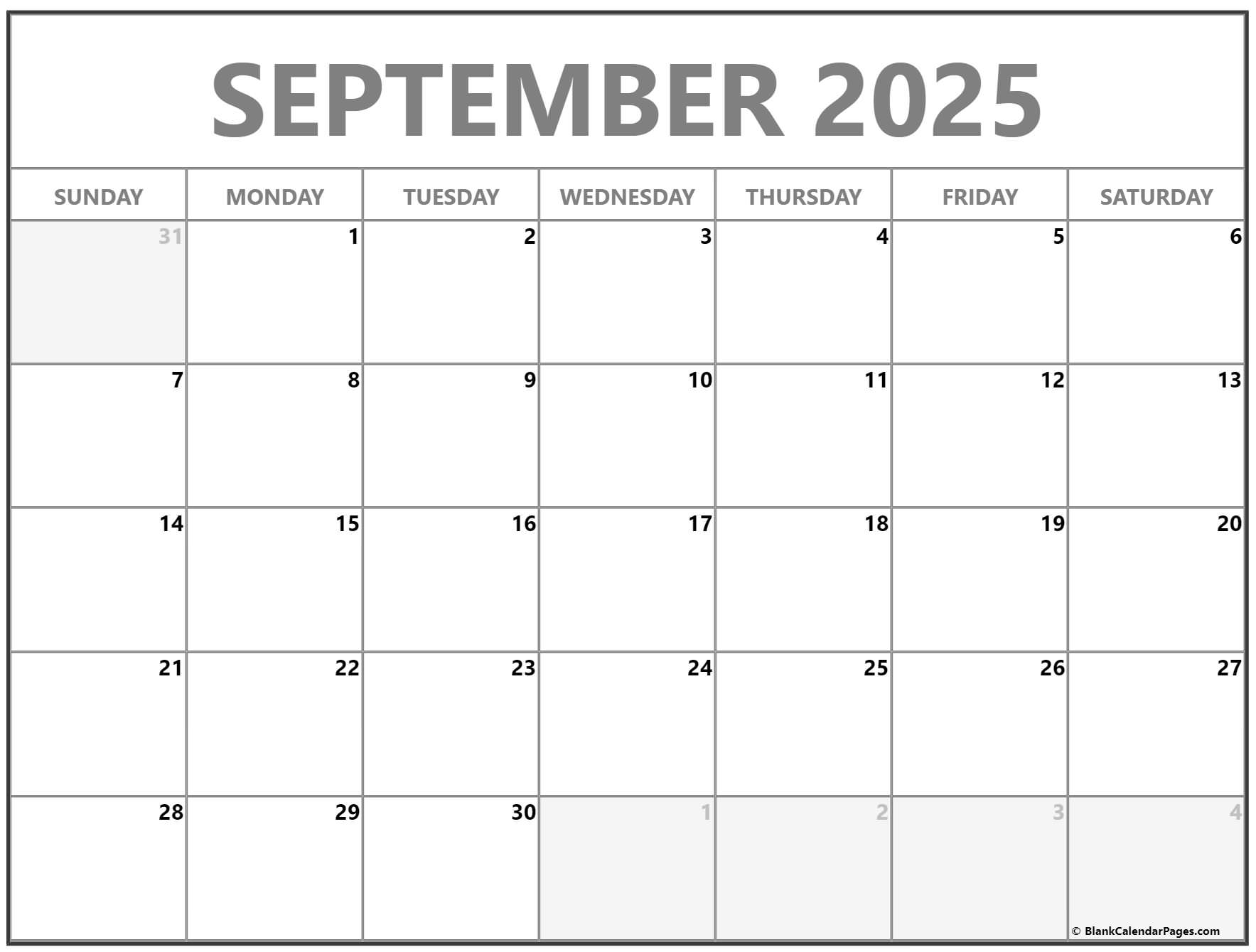 September 2025 Calendar Template Printable