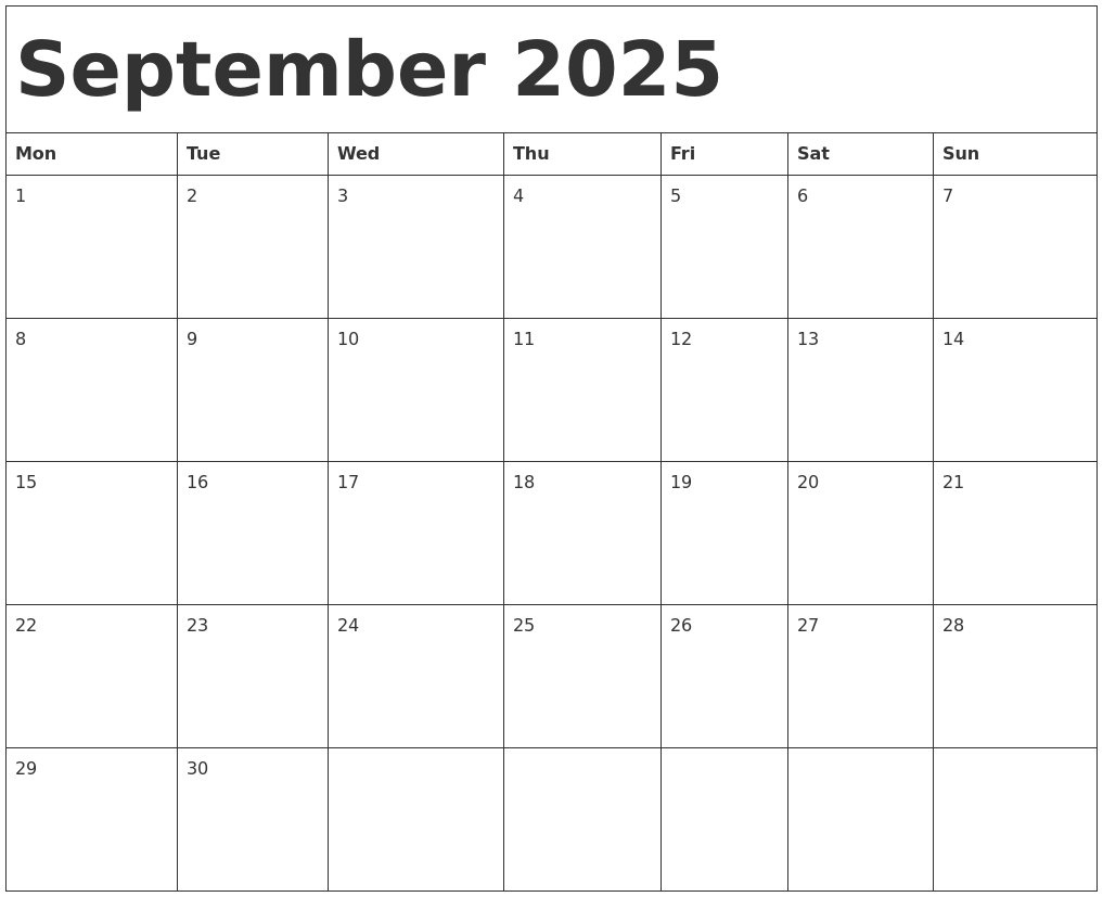 September 2025 Calendar Template
