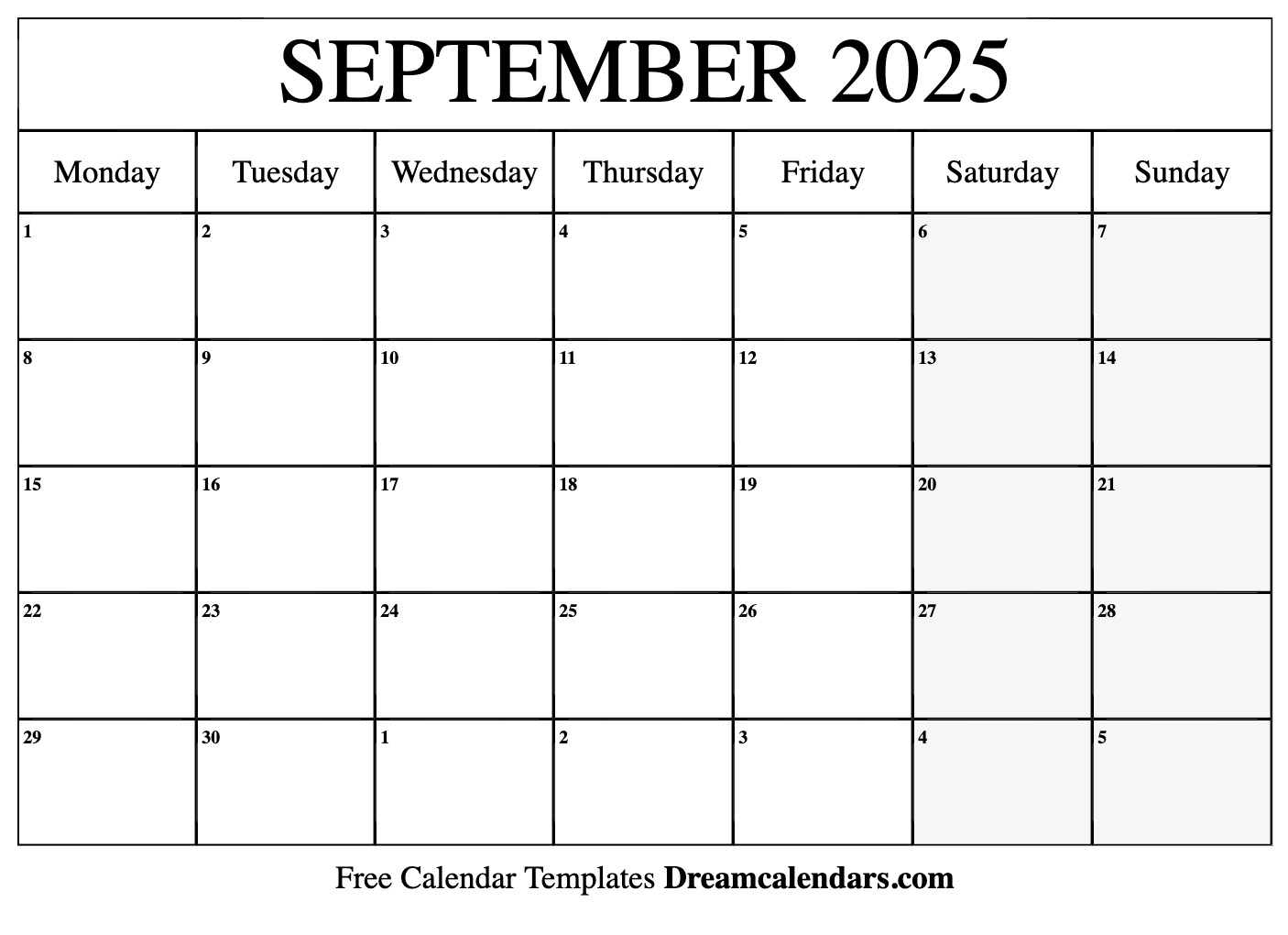 September 2025 Printable Calendar Monday Start Amelie L Alice
