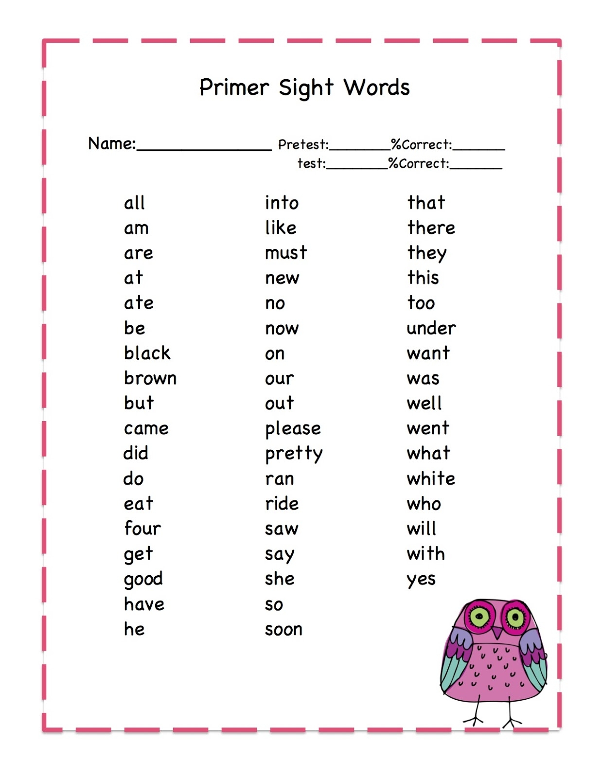 Sight Word Printables Free