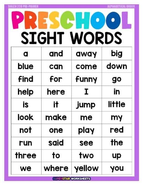 Sight Words For 3 5 Year Olds