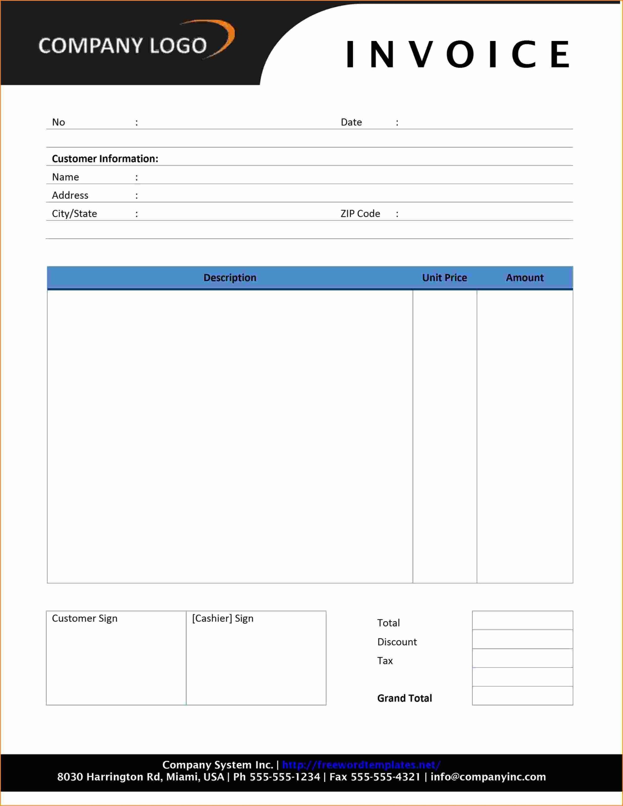 Printable Billing Invoice Templates Word