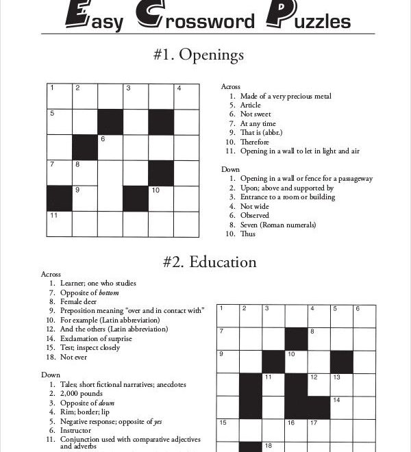 Simple Mini Printable Crossword Puzzles