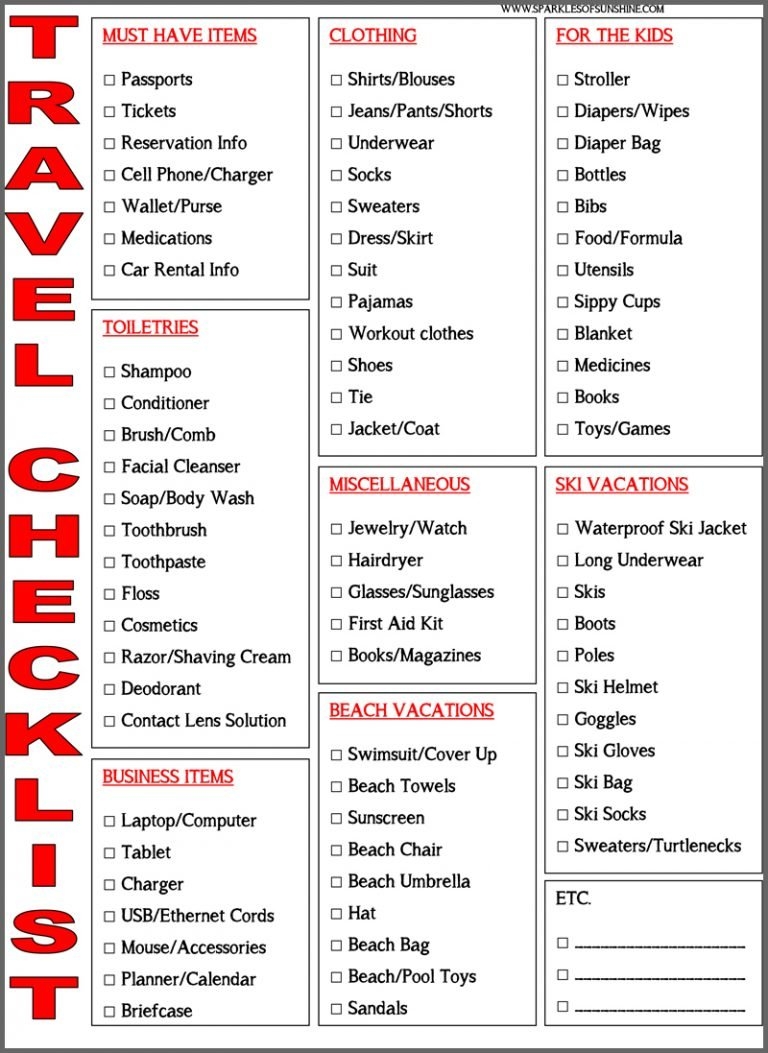 Vacation To Do List Printable