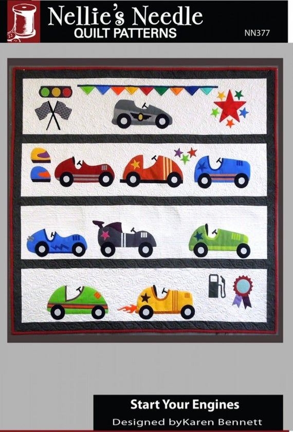 START YOUR ENGINESA Race Car Applique Quilt Pattern Karen Etsy In 
