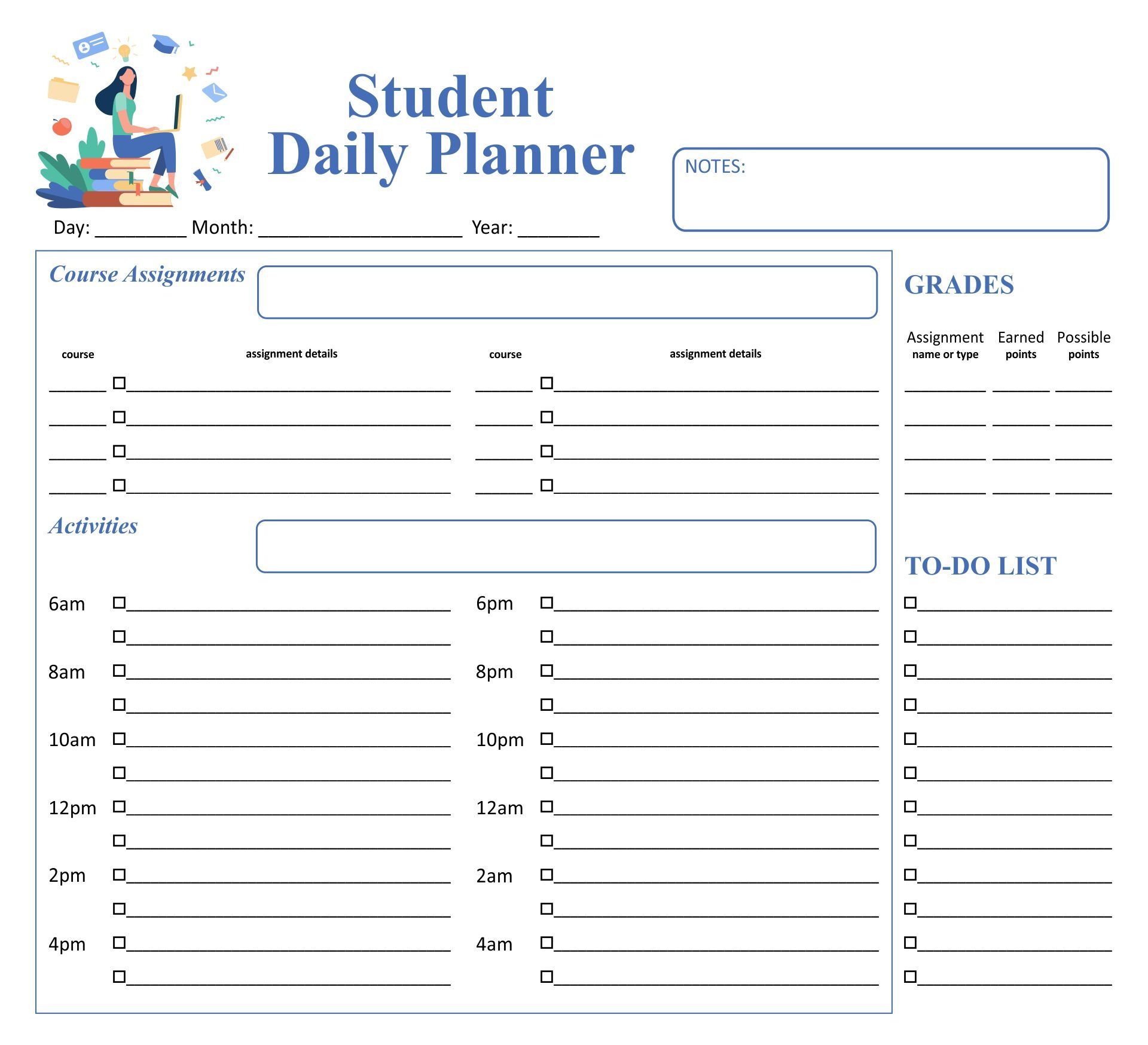 Student Planner Template Free Printable