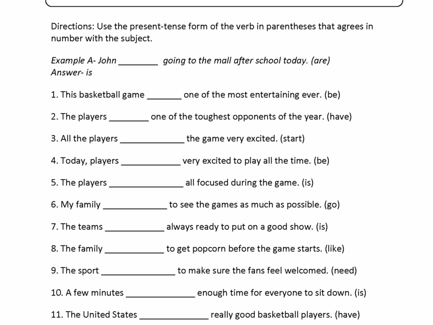 Subject Verb Agreement Printable Worksheets High School Printable