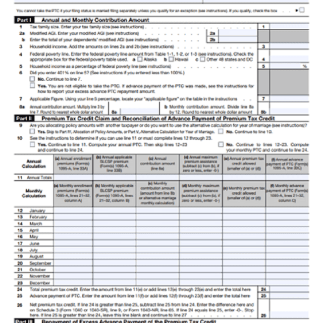 Tax Form 8962 Printable
