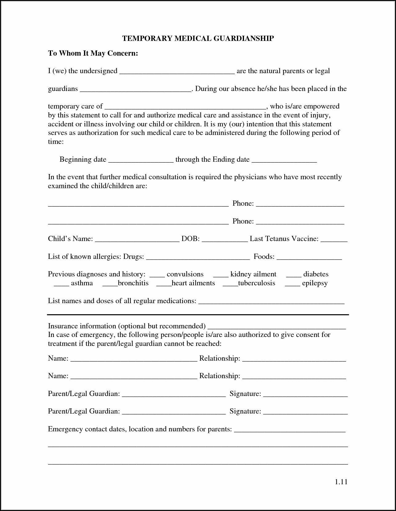 Free Printable Temp Guardianship Form For Alabama
