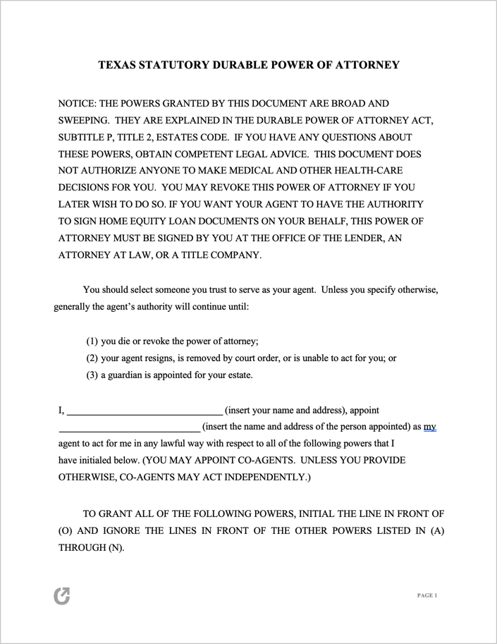 Texas Power Of Attorney Forms Free Printable