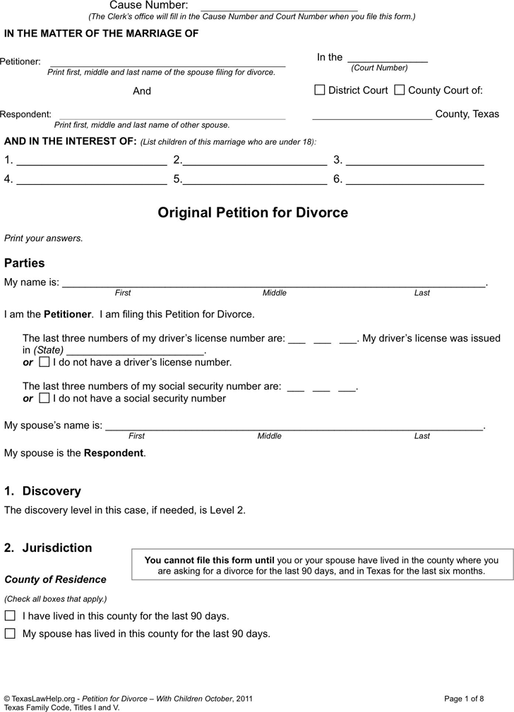 Printable Free Form Uncontested Divorce Texas Printable Free Form Uncontested Divorce Texas