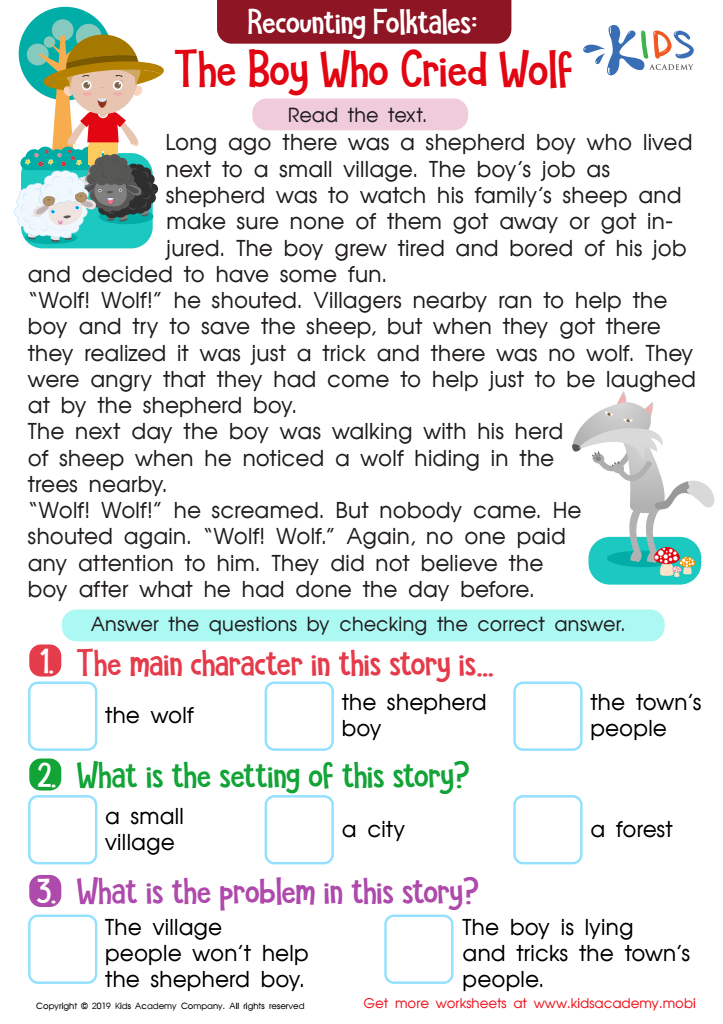 The Boy Who Cried Wolf Part 1 Worksheet For Kids