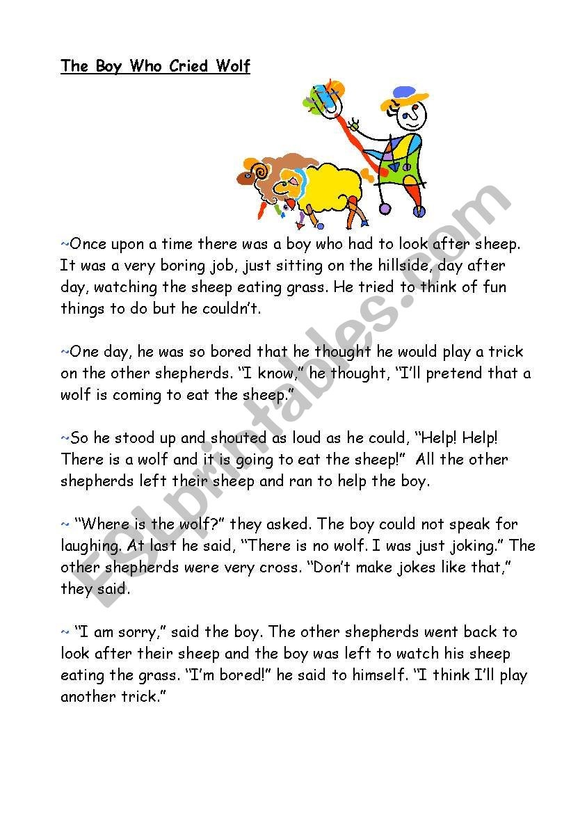 The Boy Who Cried Wolf Printable Worksheets Printable Worksheets