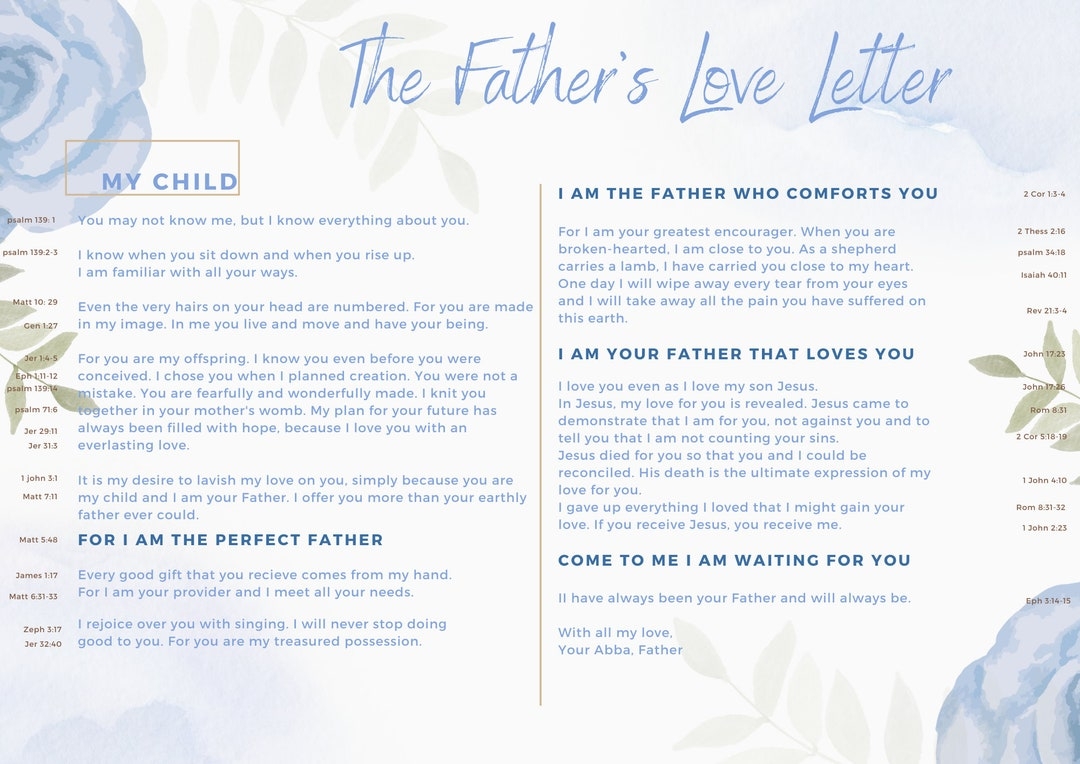 The Fathers Love Letter Christian Blue Roses Digital Print Poster 