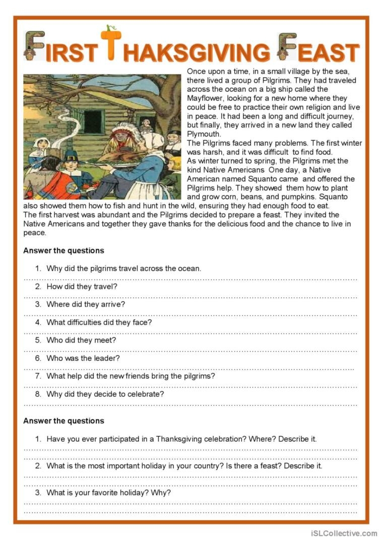 The First Thanksgiving Worksheets Printable Worksheets