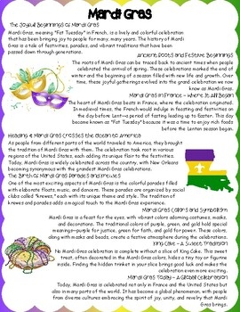 The History Of Mardi Gras Reading Passage By Happy Hats TPT