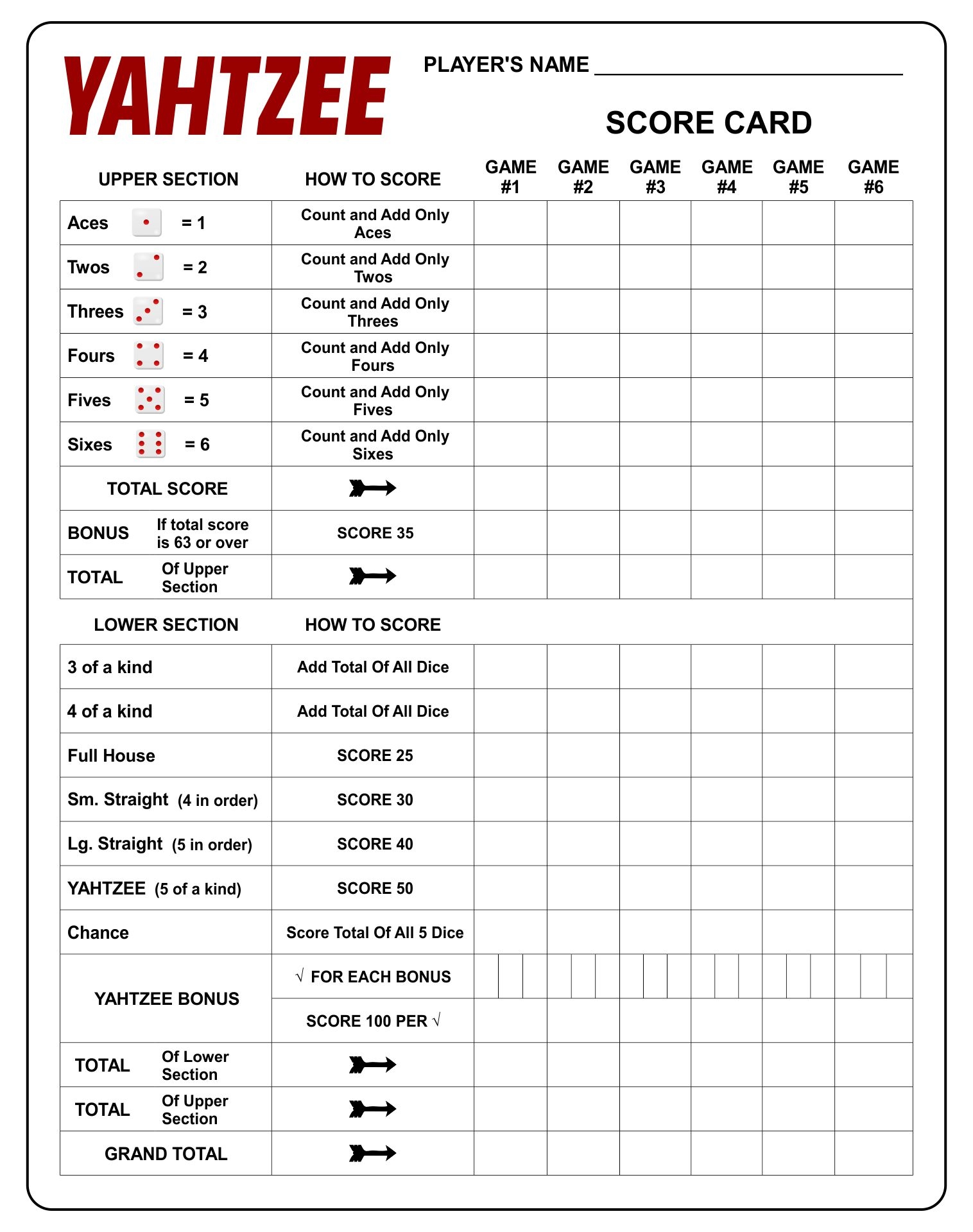 Triple Yahtzee Score Pads 10 Free PDF Printables Printablee