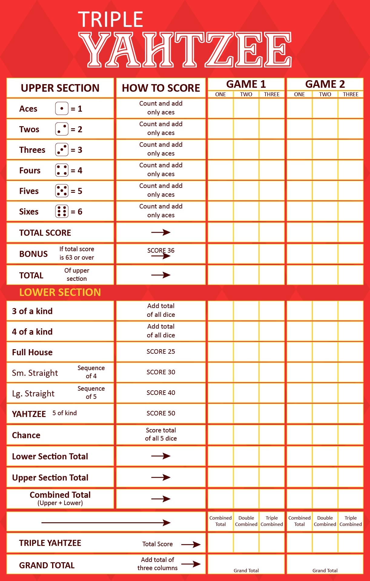 Triple Yahtzee Score Pads 10 Free PDF Printables Printablee