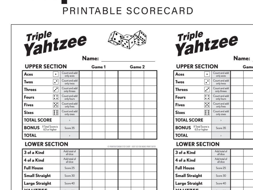Triple Yahtzee Score Sheet Printable Free Printable Free Templates