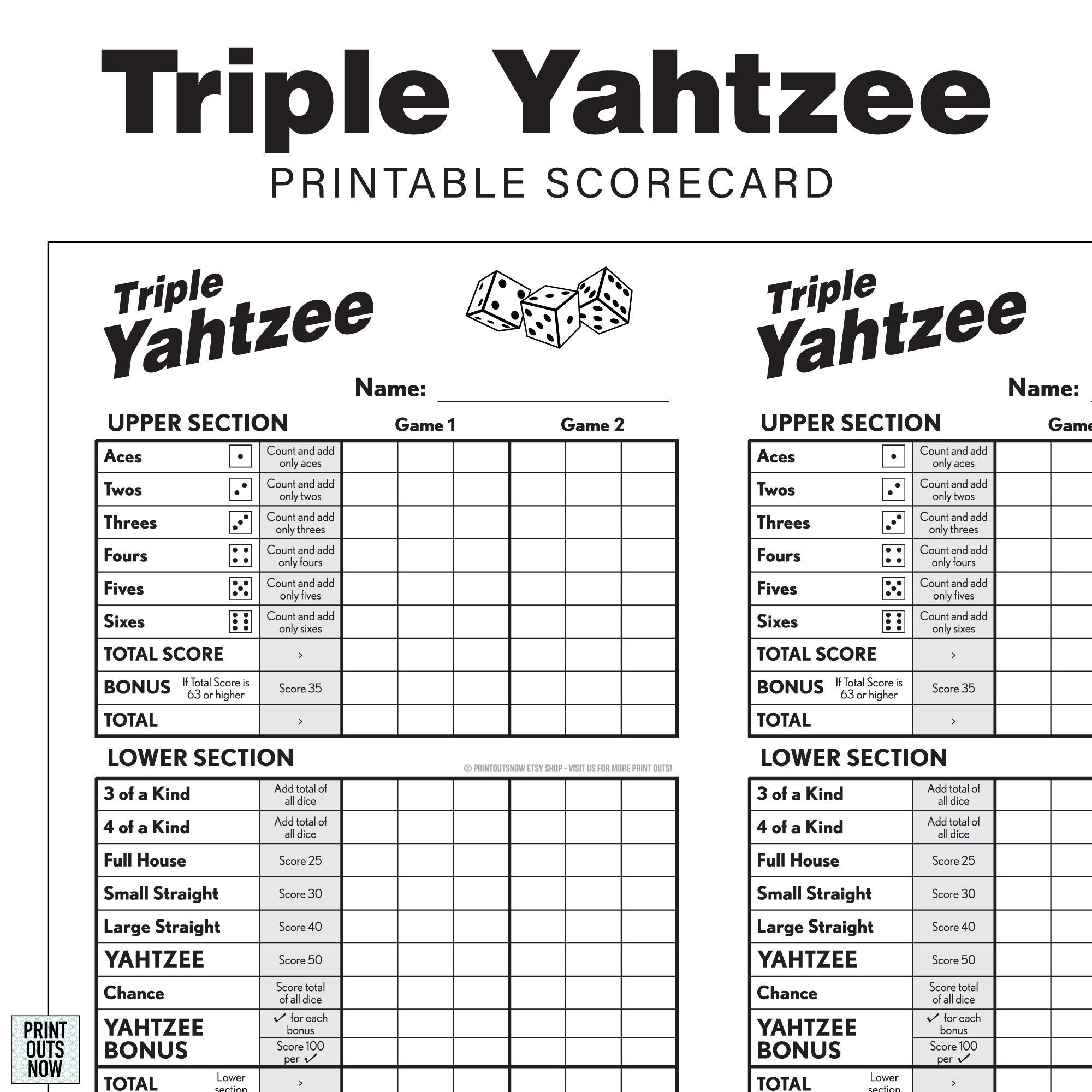 Triple Yahtzee Score Sheet Printable Free Printable Free Templates