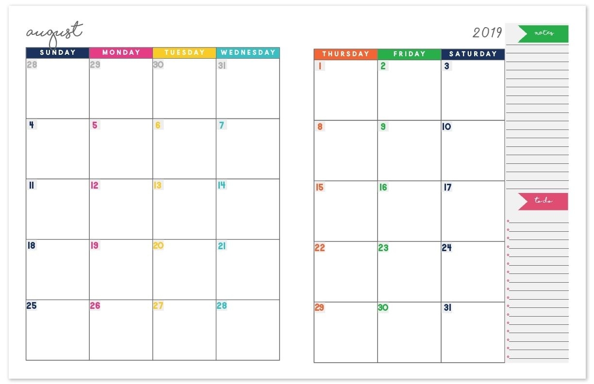 Two Page Monthly Calendar Printable