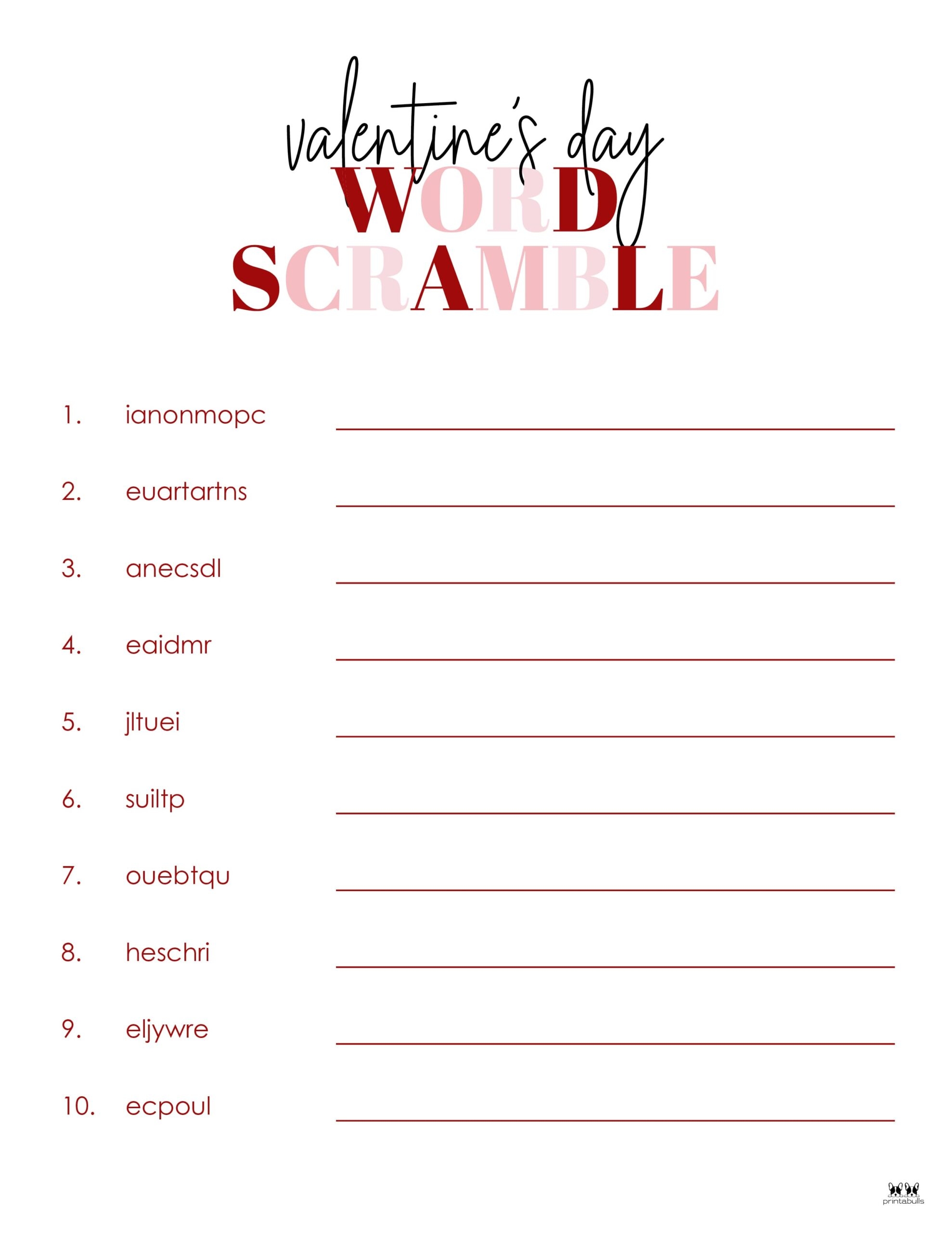 Valentine 39 s Day Word Scrambles 10 FREE Pages Printabulls