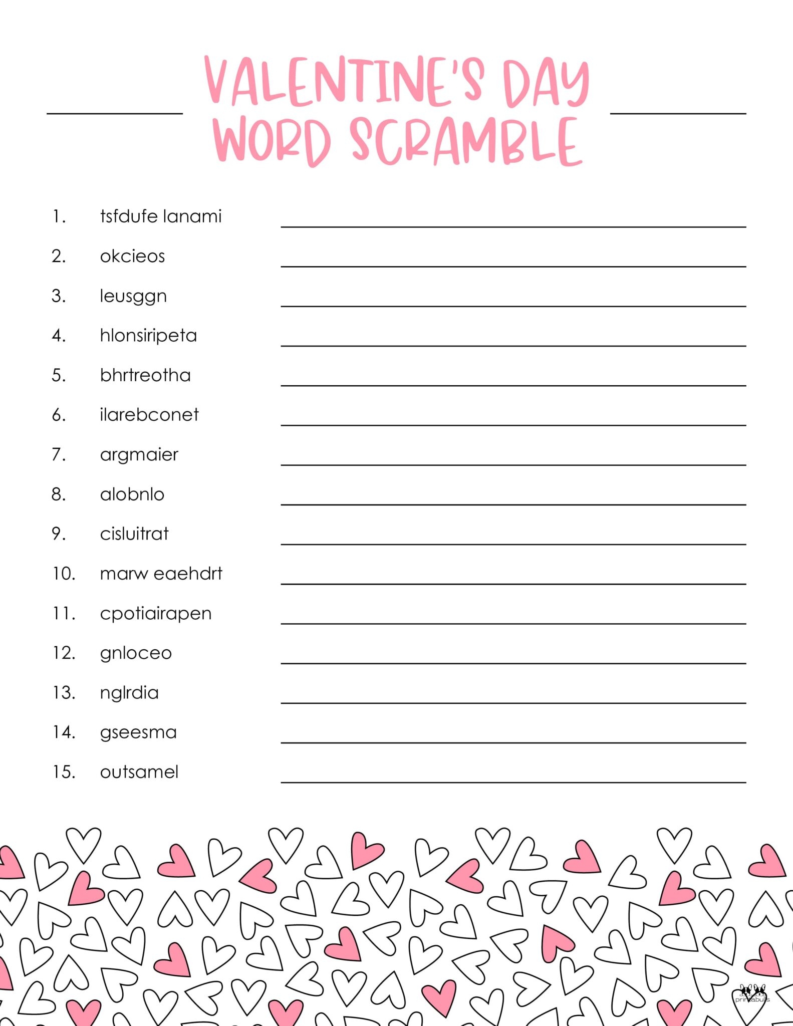 Valentine 39 s Day Word Scrambles 10 FREE Pages Printabulls