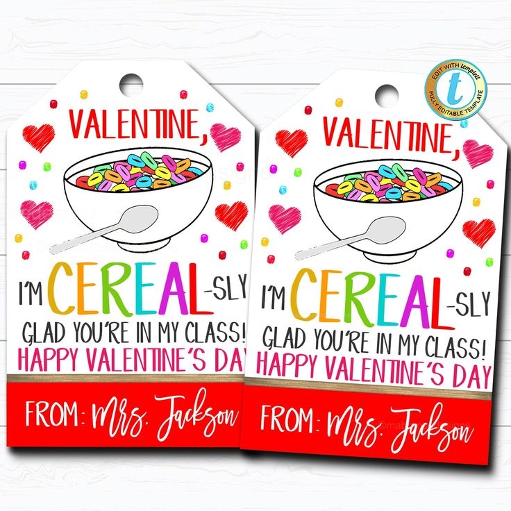 Valentine Cereal Gift Tags Cereal sly Glad You 39 re In My Class 