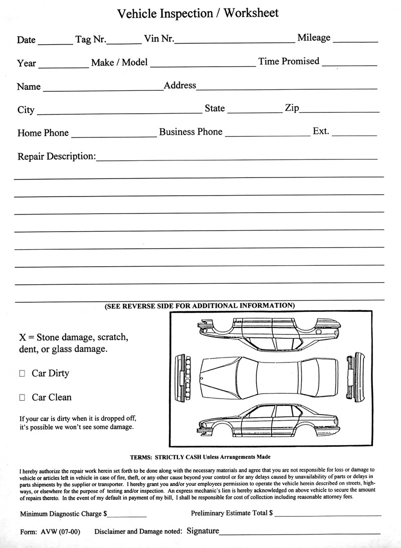 Vehicle Damage Inspection Form Pdf