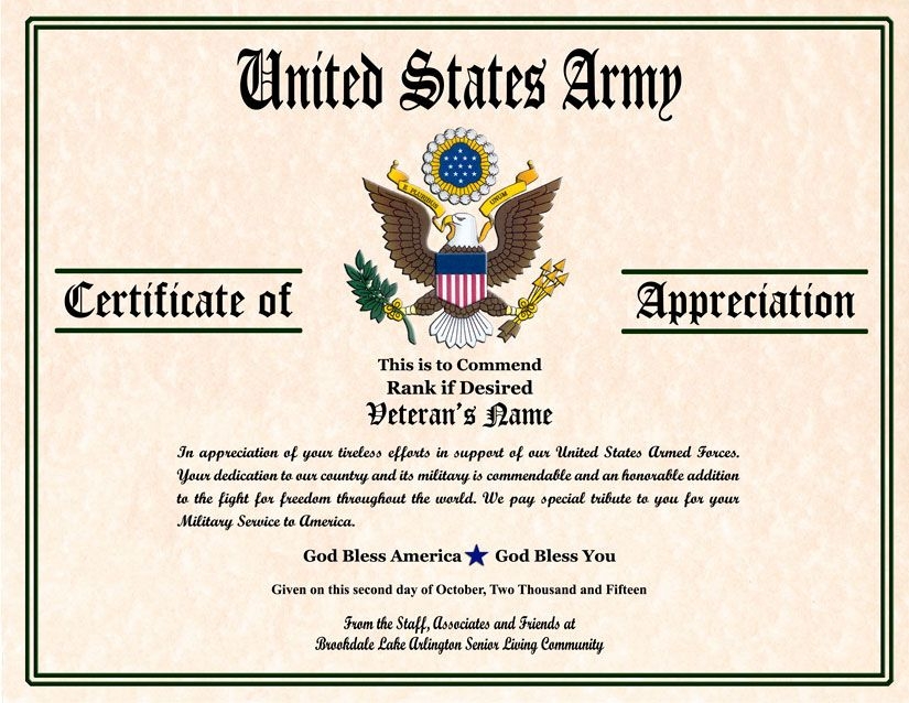 Veterans Day Free Printable Military Certificate Of Appreciation 