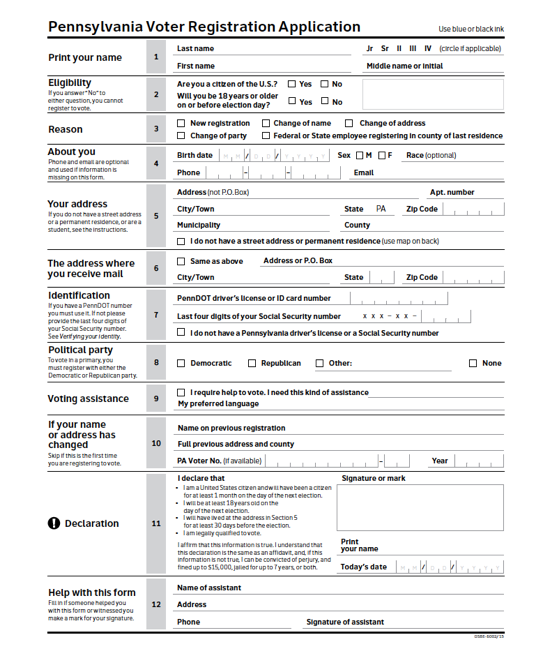 Voter Registration Forms In Pennsylvania and Others Center For 