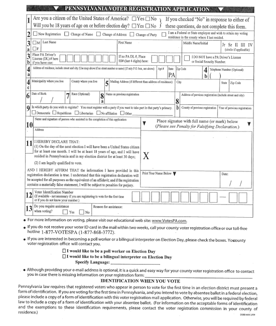 Voter Registration Forms In Pennsylvania and Others Center For 
