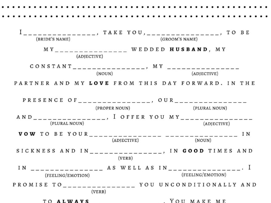 Wedding Vows Mad Libs Free Printable