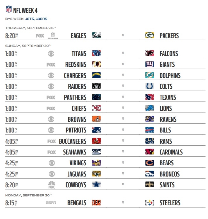Week 4 Nfl Schedule Printable