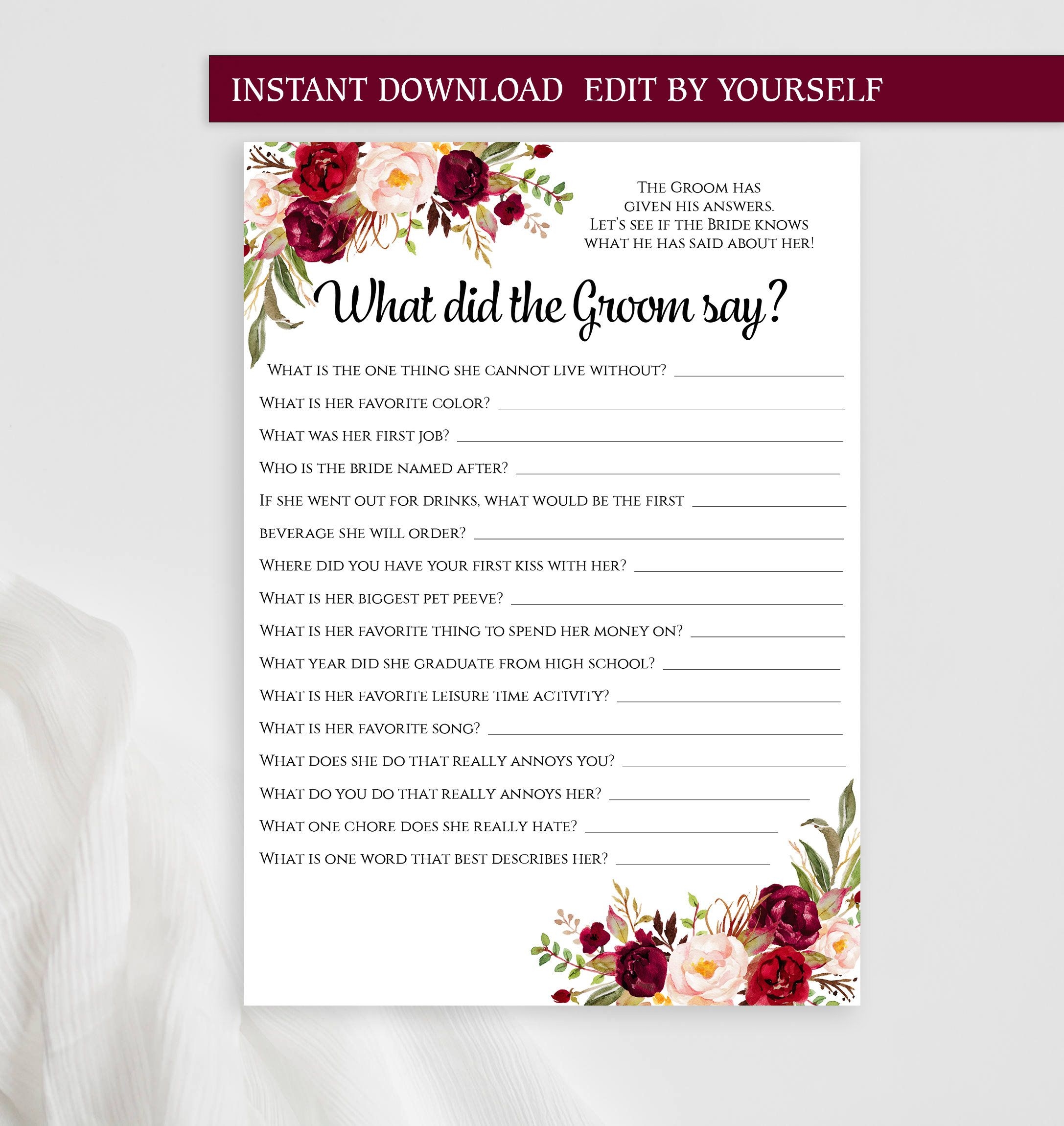 What Did The Groom Say EDITABLE Game Printable Personalized Etsy 