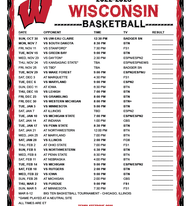 Wisconsin Badgers Basketball Schedule 2025 E Thomas Castaldo