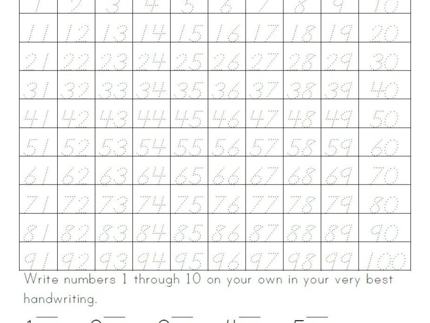 Writing Numbers 1 To 100 Printable Worksheet
