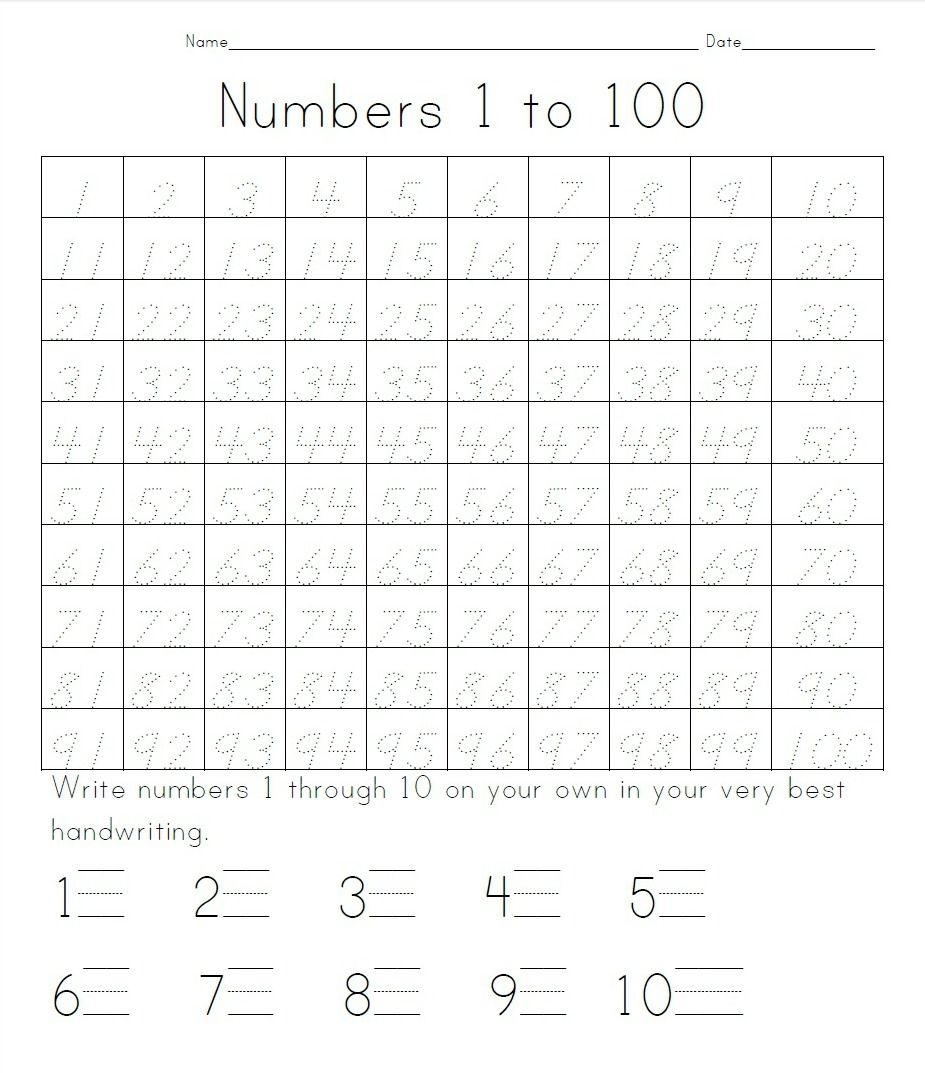 Writing Numbers 1 To 100 Printable Worksheet