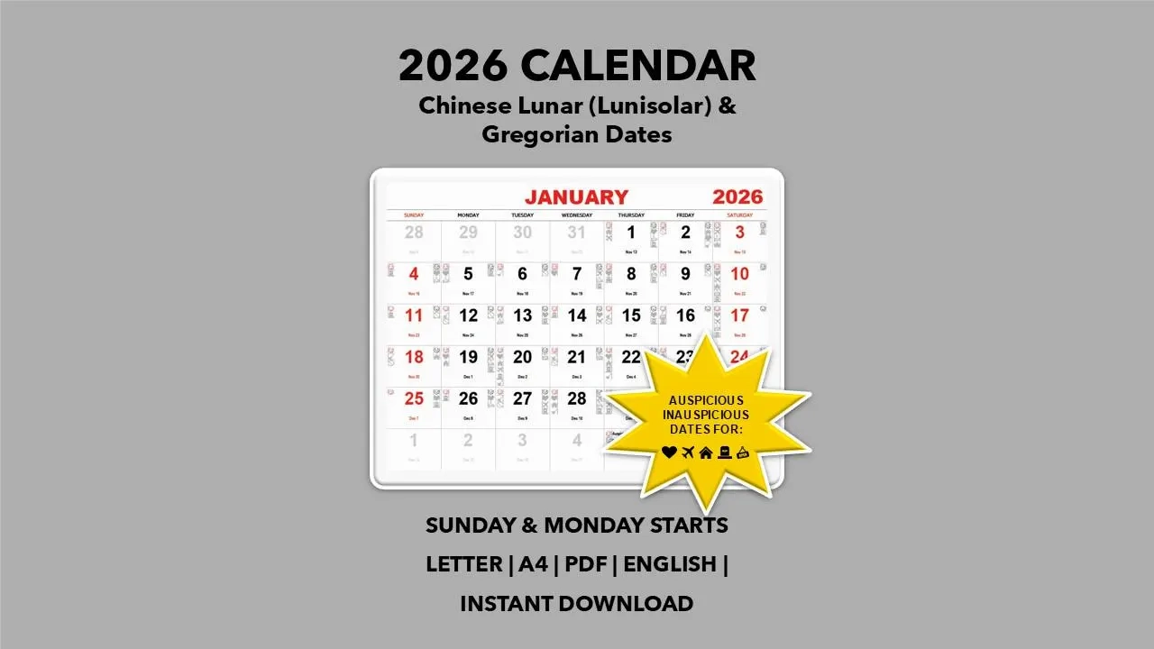 2026 Chinese Lunar Calendar Auspicious Dates amp Festivals PDF 