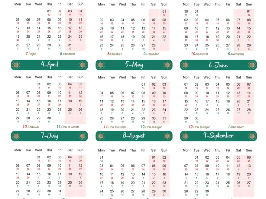2026 Gregorianischen amp Hijri Kalender Zum Ausdrucken Islamisches