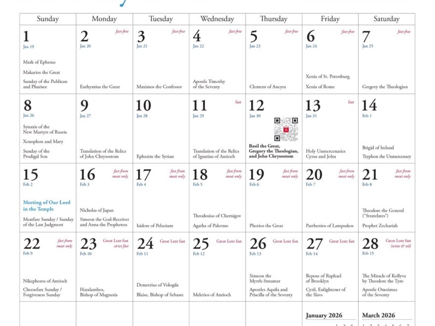 2026 Icon Calendar Saints Of North America Julian Version Old