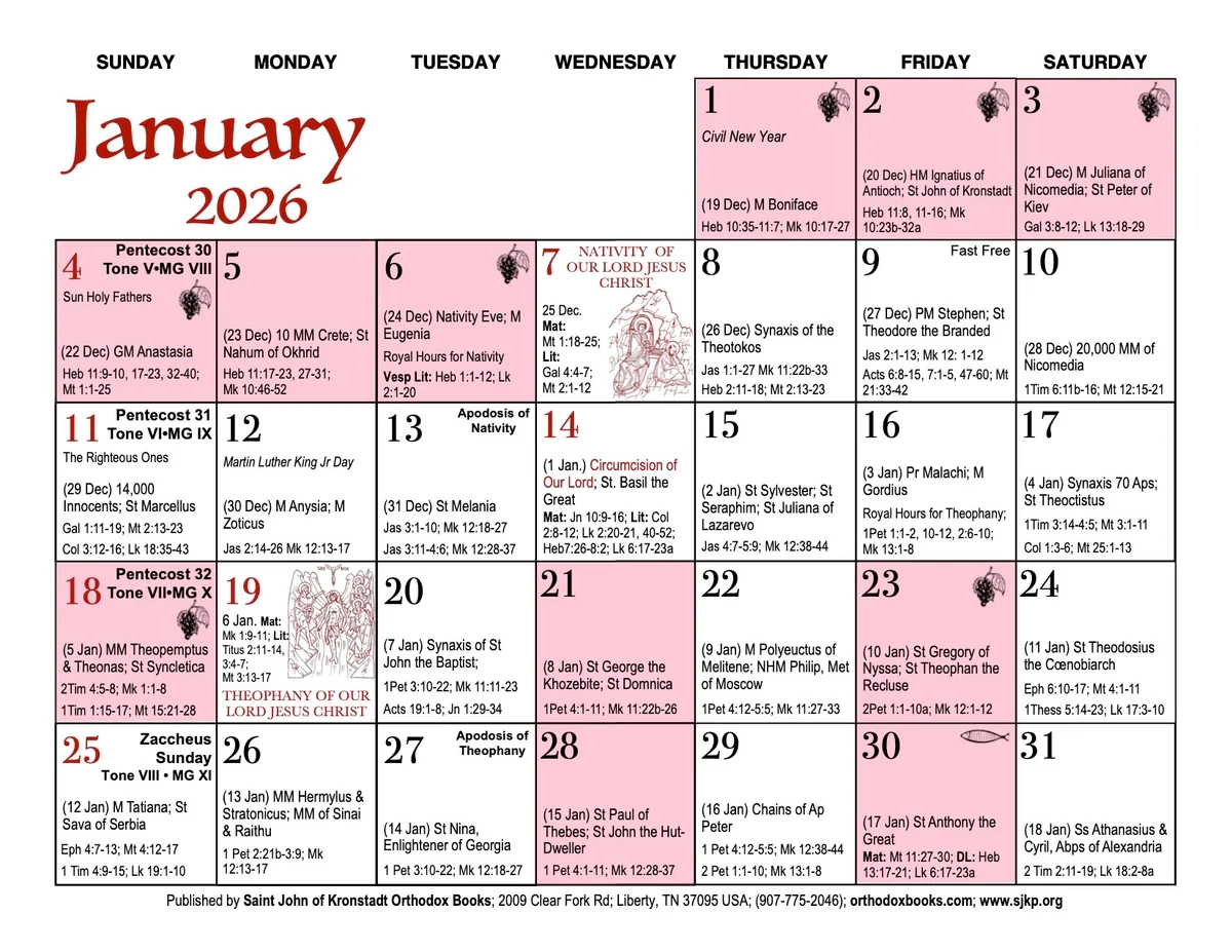 2026 Orthodox Wall Calendar