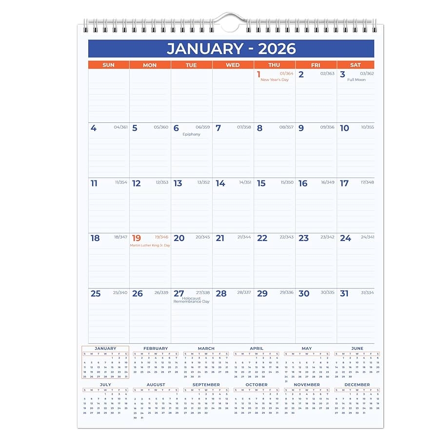2026 Wall Calendar Large 2026 Wall Calendar Spiral bound Twin Wire 