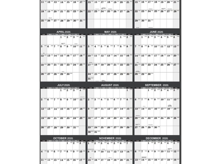 2026 Yearly Wall Calendar 2026 Wall Calendar With Julian Date