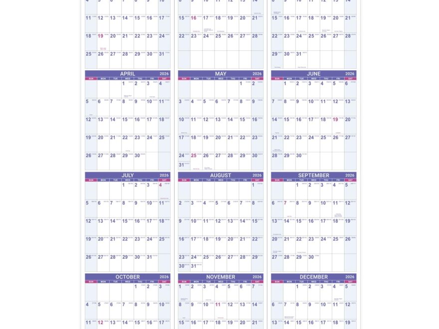 2026 Yearly Wall Calendar 2026 Wall Calendar With Julian Date